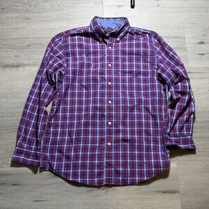 Chaps Plaid Button Down Shirt Mens Medium Red Blue Easy Care